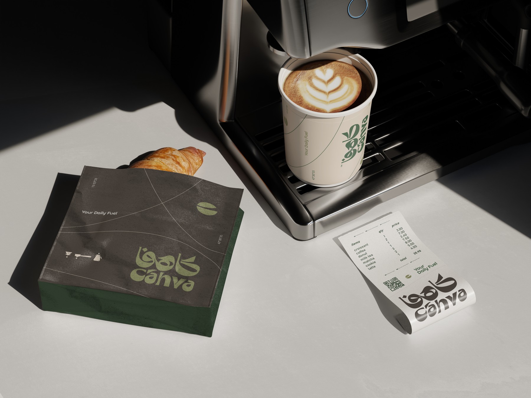 CAHVA — pastry, coffee and receipt on counter