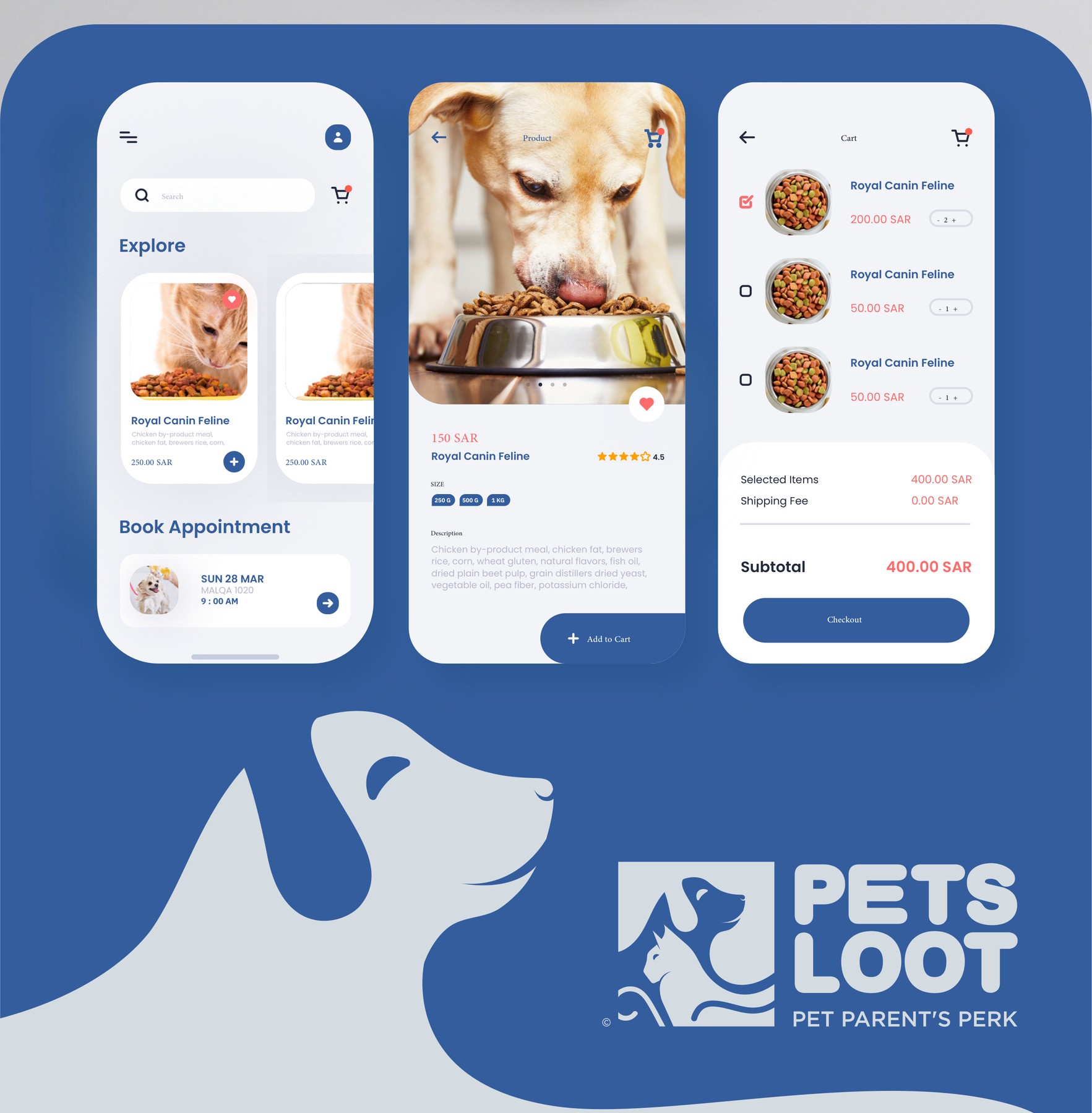 Pets Loot — mobile app interface and brand lockup